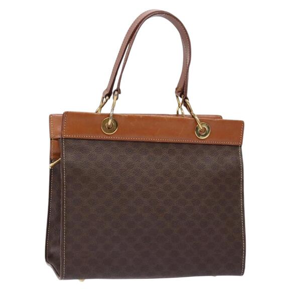 CELINE Macadam Canvas Hand Bag Pvc Leather Brown Gold - Picture 1 of 12